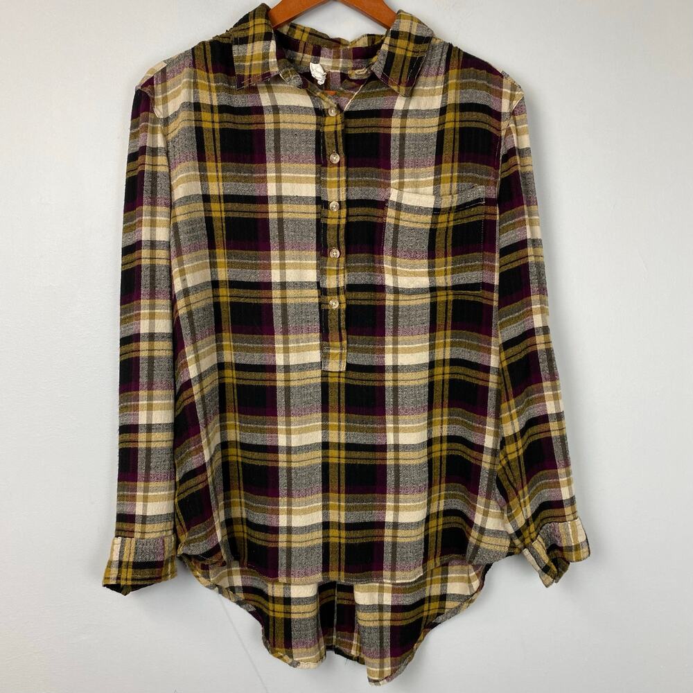 Beach Lunch Lounge Wheat N Roses Elliot Button Up Plaid Flannel Shirt Large